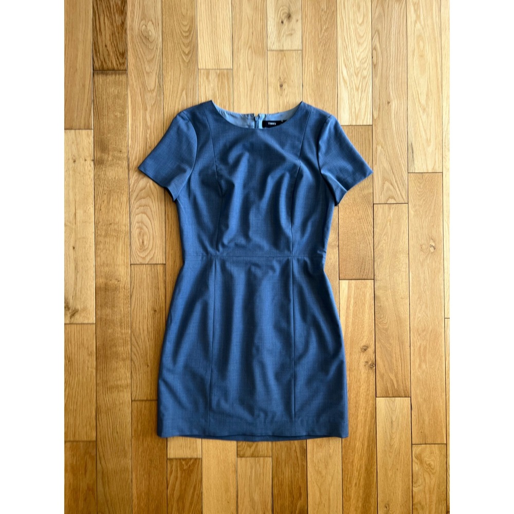 Theory Cassii Continuous 2 Short Sleeve Sheath Dress Blue Gray Wool Blend Size 4
